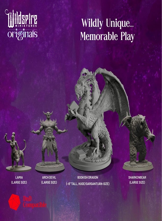 Wildspire Fantasy Monsters & Bookish Dragon for DND Miniatures Unpainted Bulk 28mm-32mm Dungeons & Dragons Minis Pathfinder Figures Fantasy Unpainted Tabletop RPG Miniature Starter Set for DD - Image 3